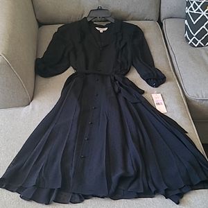 Black chiffon button down midi-dress with covered buttons and slip by Nanette 6